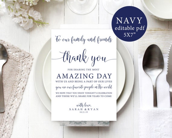 Navy Wedding Thank You Notes Template Reception Thank You Cards Navy Thank You Reception Thank You Thank You For Coming To Our Wedding By Sweet Rain Design Catch My Party