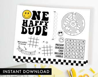 One Happy Dude Birthday Placemat DIGITAL,  Smile 1st Birthday Activity Sheet, One Cool Dude, Boy First Birthday Printable Placemat