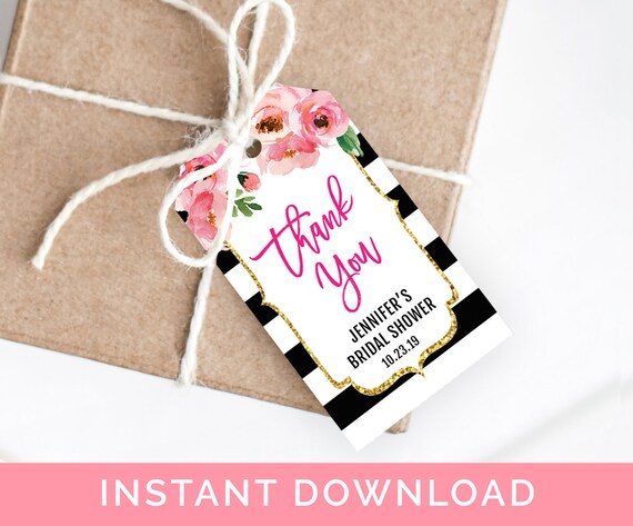 Floral Thank You Tags Template, Spade Favor Tags, Bridal Shower Thank You Tags Printable, Floral Favor Tags, Black and White Thank You Tag
