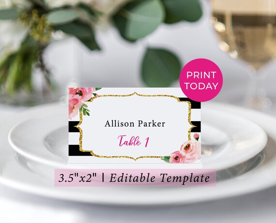 Kate Place Card Template Floral Name Cards Editable Template
