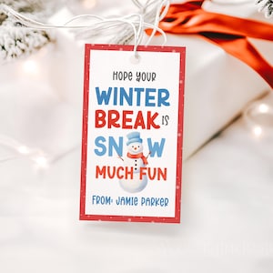 Etiqueta imprimible con la frase &quot;Espero que tus vacaciones de invierno sean muy divertidas y nevadas&quot;, etiqueta para el aula de los niños, etiquetas de regalo para las vacaciones de invierno, etiqueta de regalo de Navidad para compañeros de clase, editable