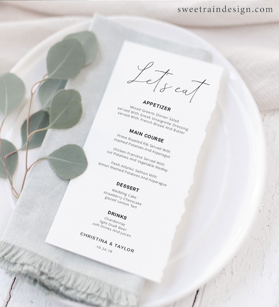 London - Minimalit Wedding Menu Template, Simple Menu Cards, Let's Eat Menu Cards For Wedding, Editable Menu, Bridal Shower Menu Dinner Menu Il_570xn
