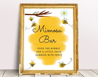 Bee Mimosa Bar Sign, Bee Theme Mimosa Sign, Bumble Bee Baby Shower Gender Neutral Baby Shower Sign, Baby Bee Baby Shower Decor Honeycomb003