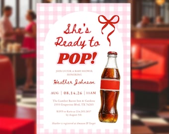 She's Ready To Pop Invitation Canva Templates, Soda Pop Baby Shower, Cola Retro Baby Shower Invitations, About to Pop, Digital, Coke