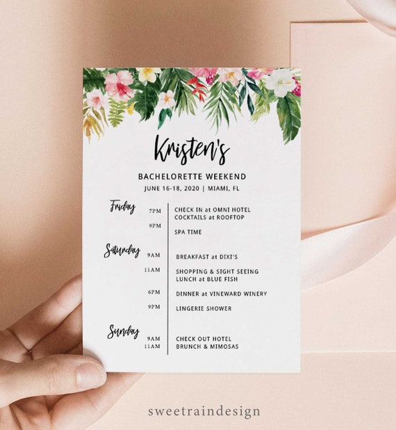 Tropical Bachelorette Itinerary Template Han Party Itinerary Etsy