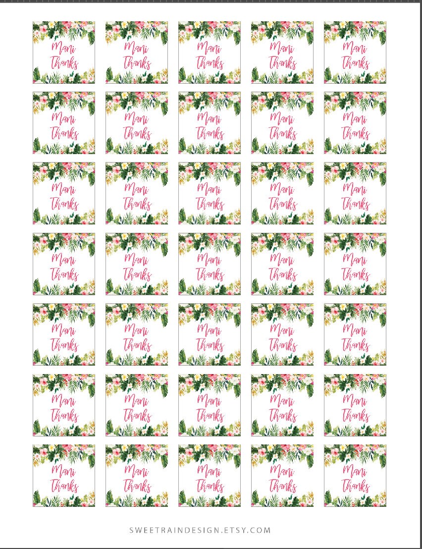 Printable Mani Thanks Tags Tropical Favor Tag Tropical Baby | Etsy