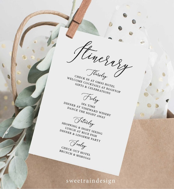 Destination Wedding Itinerary, Bachelorette Itinerary Template, Wedding Weekend Itinerary Template, Birthday itinerary Template, Printable Il_570xn