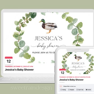 Stockenten-Baby-Dusche-Facebook-Event-Titelbild, bearbeitbar, geschlechtsneutrale Baby-Dusche-Dekor, Entenjagd-Baby-Dusche, Facebook-Abdeckung