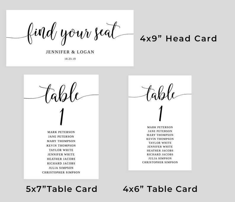 Rustic Large Seating Chart Template Seating Cards 5x7 Seating | Etsy