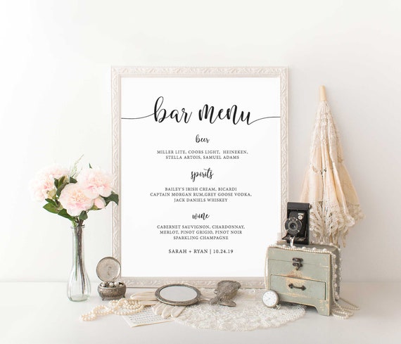 Wedding Bar Menu Template Wedding Drink Sign Wedding Bar Sign Printable Bar Menu Sign Editable Drink Menu Sign Rustic Wedding Template By Sweet Rain Design Catch My Party