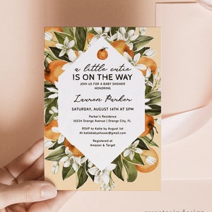 Little Cutie Baby Shower Invitation, A Little Cutie Is On The Way Invite, Citrus Baby Shower Template, Clementine Baby Shower Invitation