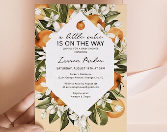 Little Cutie Baby Shower Invitation, A Little Cutie Is On The Way Invite, Citrus Baby Shower Template, Clementine Baby Shower Invitation