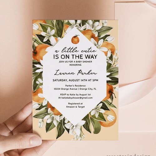 Citrus Baby Shower Evite Template A Little Cutie is on the Etsy