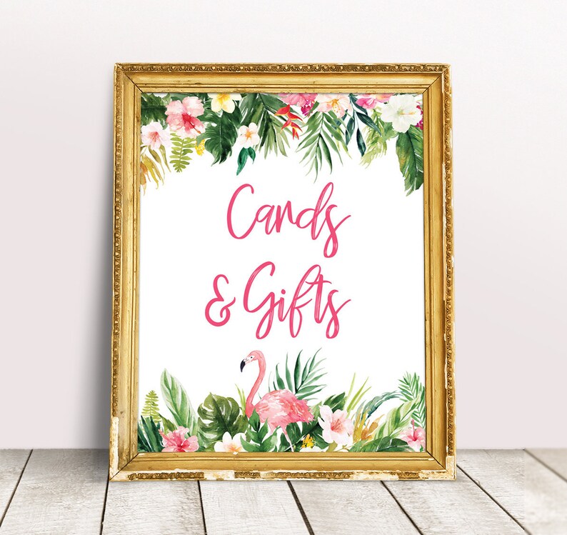 Tropical Cards and Gifts Sign Gift Table Sign Tropical Theme Decor Tropical Baby Shower Tropical Wedding Decorations Flamingo Party Sign