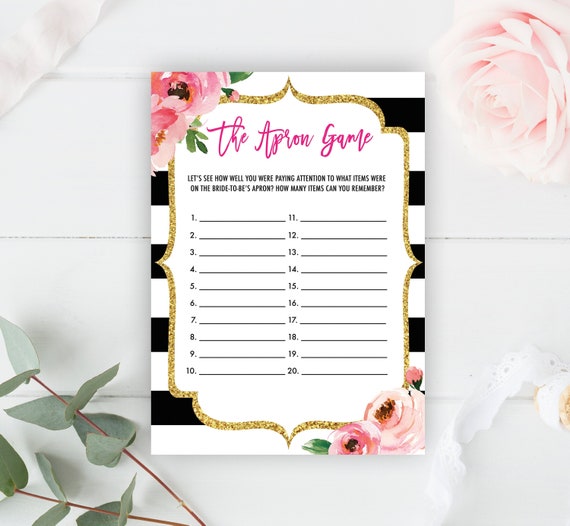 The Apron Game, Floral Bridal Shower Games Printable, Spade Bridal