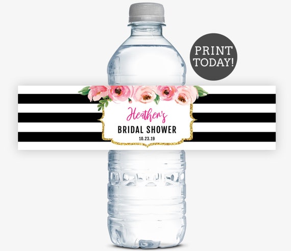Kate Bridal Shower Water Bottle Labels Editable, Bachelorette Party ...