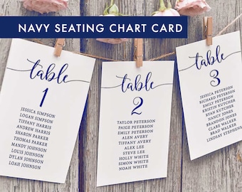 Navy Wedding Seating Chart Template, Navy Blue Wedding Signs, Hanging Seating Chart, Printable Table Cards 5x7, Editable Seating Chart