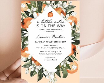 Drive By Baby Shower Invitation, Little Cutie Baby Shower Invitation, A Little Cutie Is On The Way Invite, Citrus Baby Shower Template, 004
