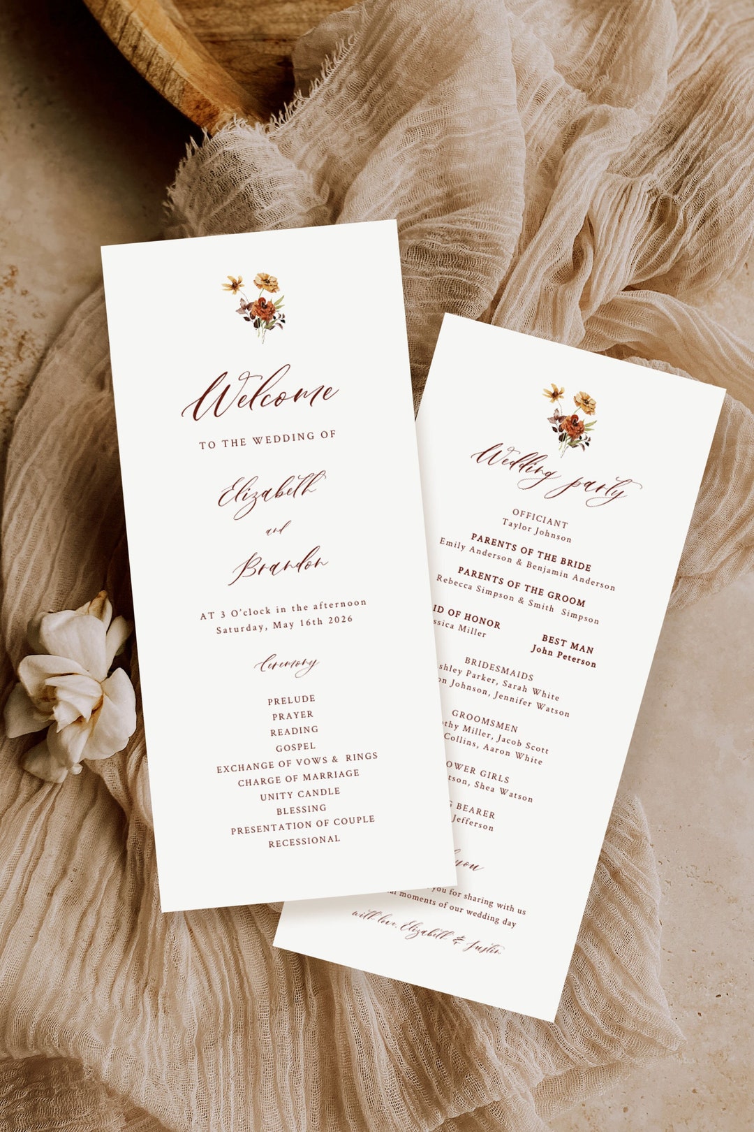 Boho Wedding Program Template, Fall Wedding, Terracotta Ceremony ...