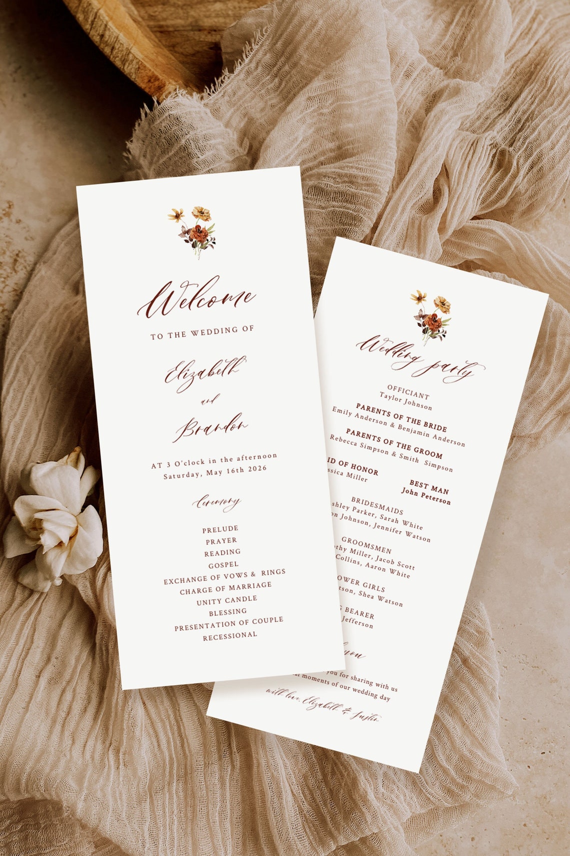 Boho Wedding Program Template, Fall Wedding, Terracotta Ceremony ...