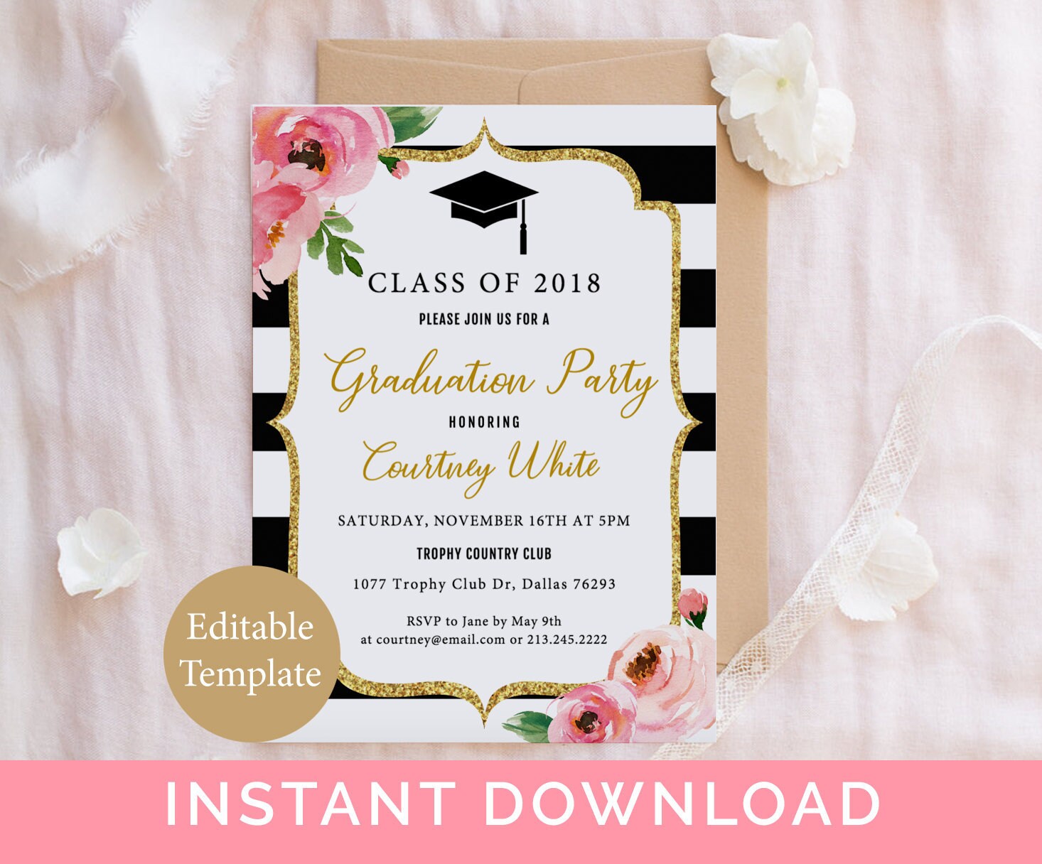 floral graduation party invitation