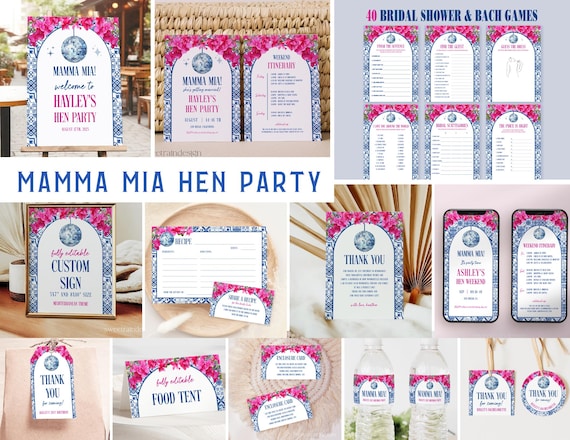 Editable Mamma Mia Hen Party Bundle, Dancing Queen Bachelorette Games, Honey Honey, Mamma Mia Bach Printable, Disco Hen Weekend, Digital