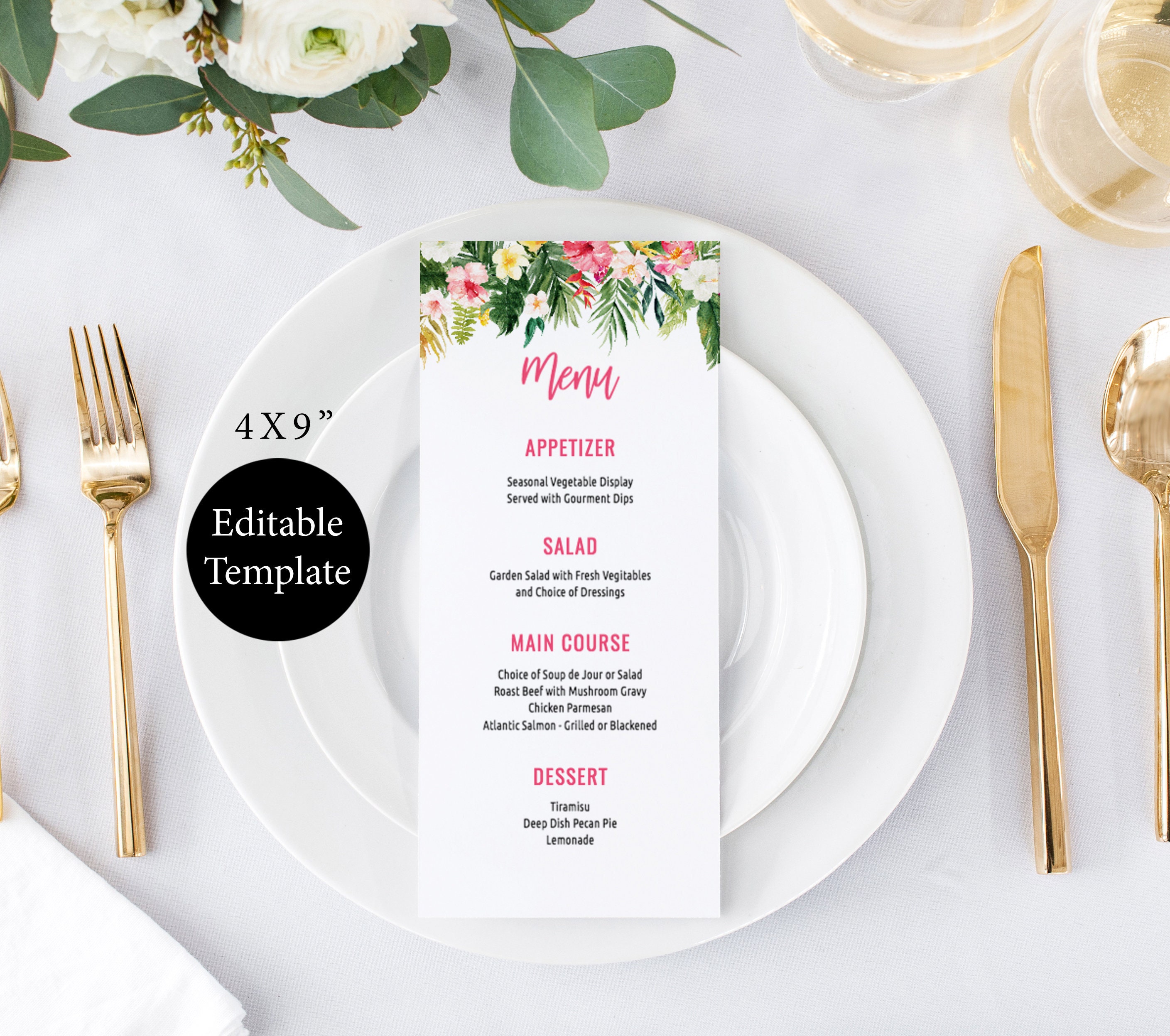 Tropical Menu Card Template, Beach Wedding Menu, Editable Menu, Printable  Menu 21x21" DIY Menu Cards, Hawaiian Wedding Menu, Tropical Party With Hawaiian Menu Template