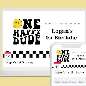 One Happy Dude Birthday Facebook Event Cover Image, Editable, One Happy Dude Facebook Cover, One Cool Dude, Digital Invitation, 1st Birthday