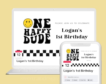 One Happy Dude Birthday Facebook Event Cover Image, Editable, One Happy Dude Facebook Cover, One Cool Dude, Digital Invitation, 1st Birthday