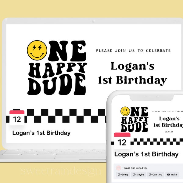 One Happy Dude Birthday Facebook Event Cover Image, Editable, One Happy Dude Facebook Cover, One Cool Dude, Digital Invitation, 1st Birthday