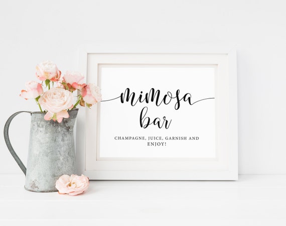 Mimosa Bar Sign, Mimosa Bar Printable, Bridal Shower, Drink Sign, Calligraphy Wedding, Black Wedding Sign, Simple Wedding, Minimalist Il_570xn