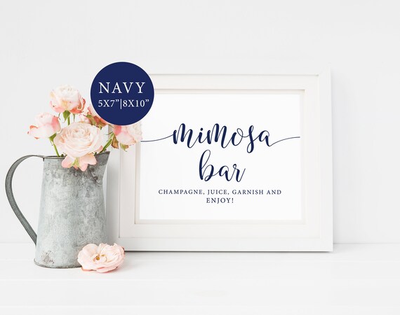Navy Mimosa Bar Sign, Navy Bridal Shower Decor, Mimosa Bar Printable, Rustic Wedding Sign, Bridal Shower Mimosa Sign, Instant Download DIY Il_570xn