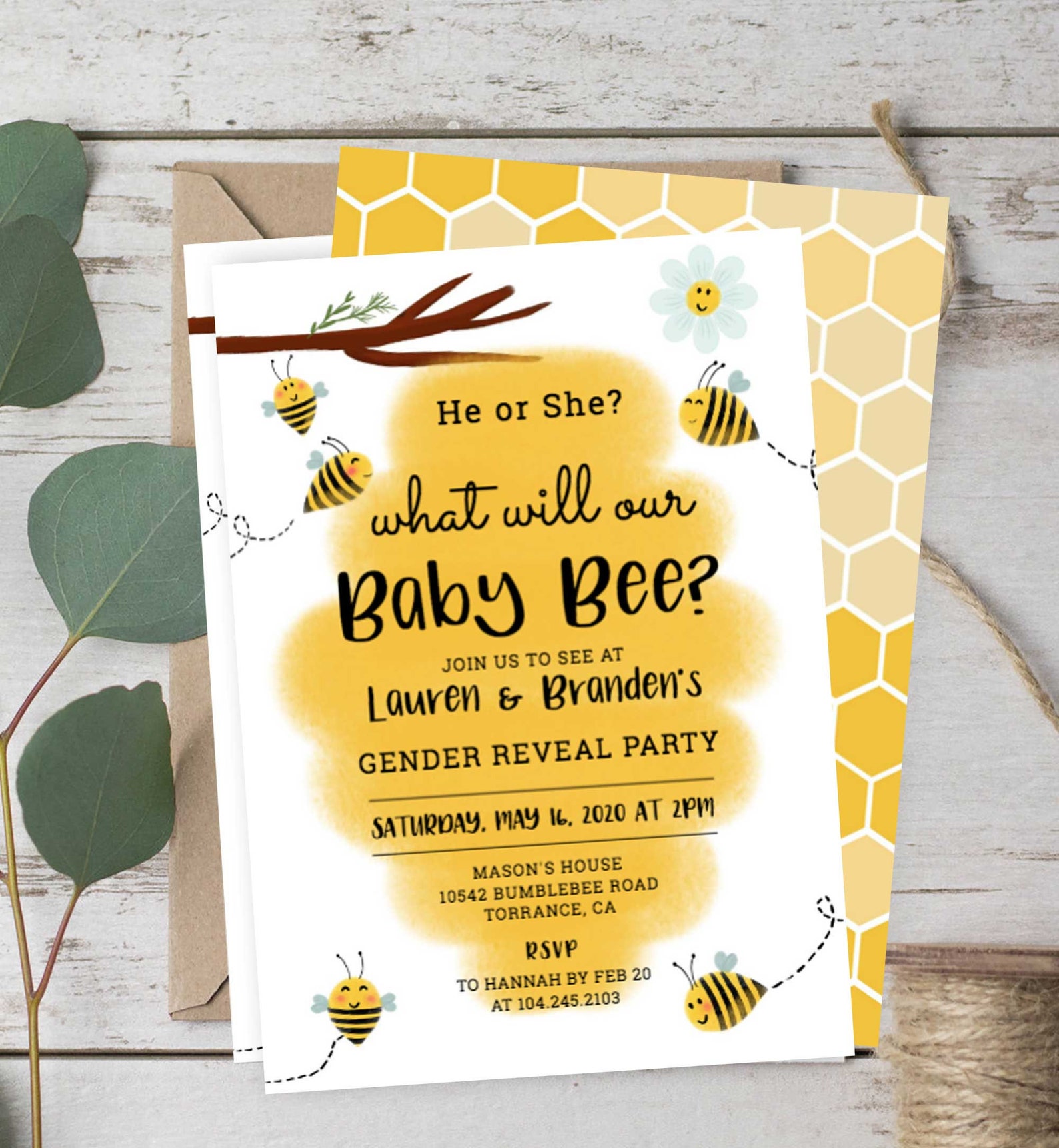 Bumble Bee Gender Reveal Invitations What Will It Bee Baby Etsy