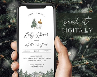 Mountain Winter Baby Shower Evite, Boy Baby Shower Smartphone Invite, Woodland Theme, Forest Baby Shower Text Message Invite Electronic 08