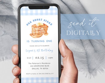 Pancake Birthday Evite, Pancake Breakfast Birthday Invitation Template, Editable Boy 1st Birthday, Brunch 1st Birthday, Short Stake, Text