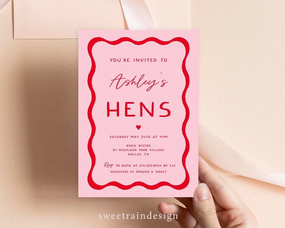 Pink and Red Hen Party Invitation Templates, Retro Hen Party Invites