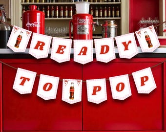 Ready To Pop Banner Template, Canva, Editable Soda Theme Garland, She's Ready To Pop, Baby Shower Banner Pennant, Printable