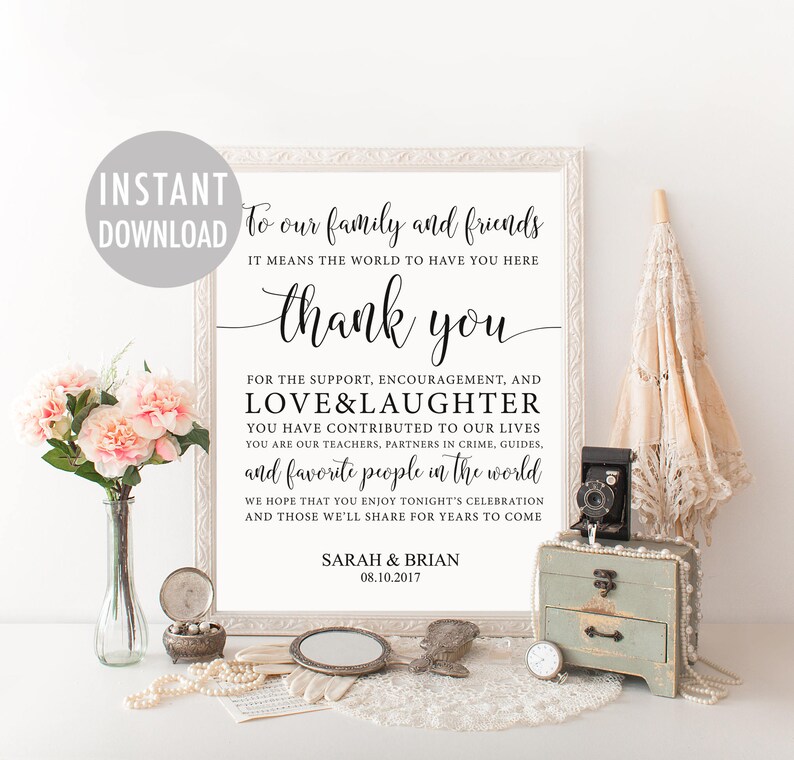 wedding thank you sign template thank you card sign guest