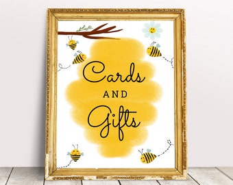 Bee Cards and Gifts Sign, Bee Birthday Decorations, Honey Bee Shower, Bumble Bee Theme, Gender Neutral, Bee Gender Reveal, Baby Bee 003