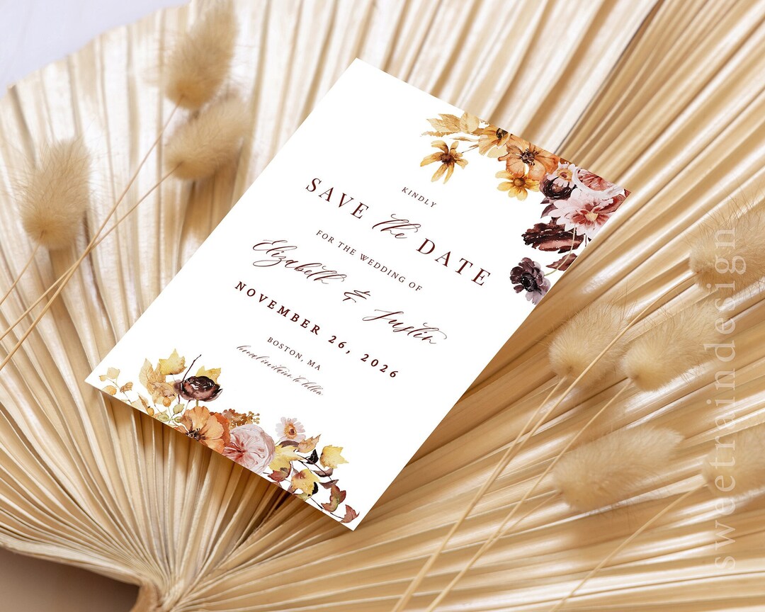 Rustic Fall Wedding Save the Date Template, Terracotta Wedding Save the ...