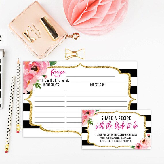 Bridal Shower Recipe Cards Inserts, Kate Bridal Shower Games, Spade