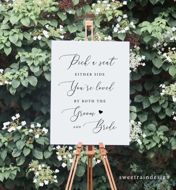 Pick a seat not a side wedding sign. Rustic pick a seat not a side