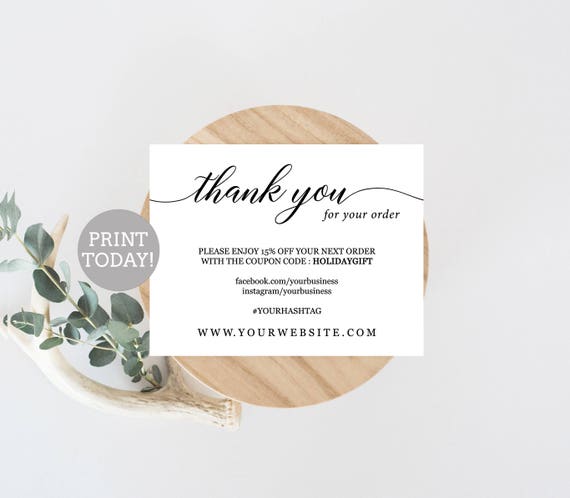 Thank You For Your Order Card, Modern Business Insert Card Template,  Printable Thank You