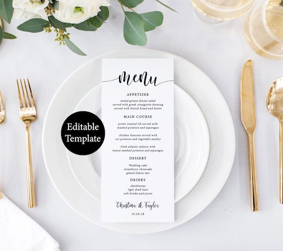 rustic wedding menu template printable menu wedding menu cards wedding dinner menu template