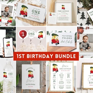 Christmas Birthday Bundle, Onederful Birthday, Holiday 1st Birthday Bundle, Most Onederful Time of the Year, Editable Template, Winter 07