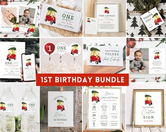 Christmas Birthday Bundle, Onederful Birthday, Holiday 1st Birthday Bundle, Most Onederful Time of the Year, Editable Template, Winter 07