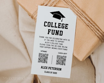 Graduation College Fund Card, Grad Party QR Code Template, Graduation Party Download Digital Cash App Grad Insert Money QR Code Printable