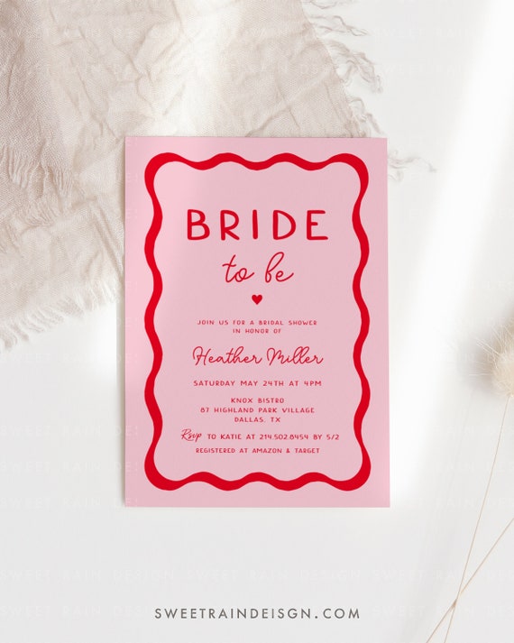 Pink and Red Bridal Shower Invitation Templates, Retro Bridal Shower