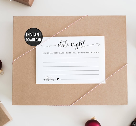 Printable Date Night Cards, Date Night Ideas Card, Date Jar, Wedding ...