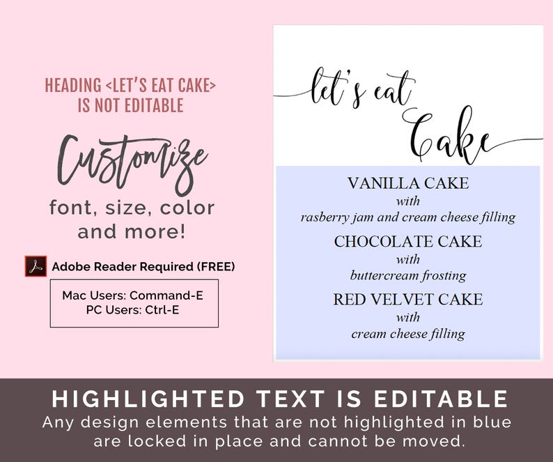 Wedding Cake Flavors Sign Printable Editable Template Rustic | Etsy